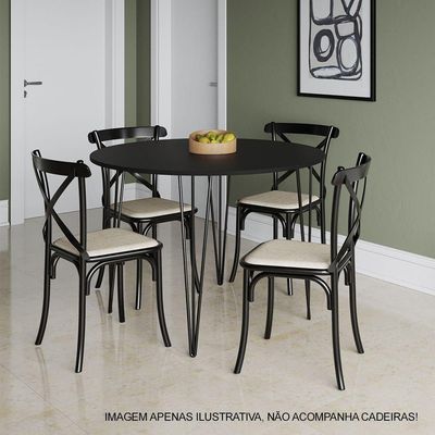 Mesa Jantar Redonda Preta Hairpin 110cm Elen Base Ferro Preto