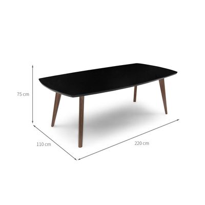 Mesa de Jantar Retangular com Tampo de Vidro Florencia Preto e Amêndoa 220 cm