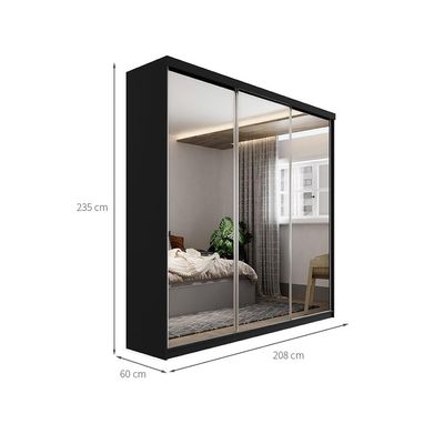 Guarda-Roupa Casal com 3 Espelhos Geneve 100% MDF 3 PT 4 GV Preto