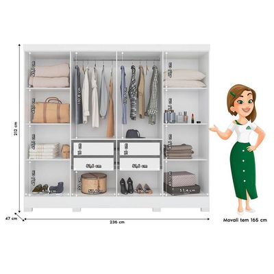 Guarda Roupa Grande de Casal 236x212cm Diplomata Moval Branco