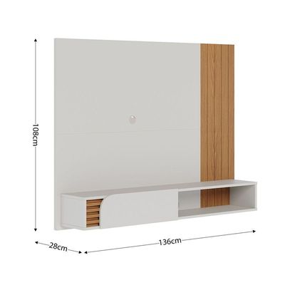 Painel Home Suspenso com Detalhe Ripado Para TV Até 60' Jurere Off White Matte Freijo Colibri