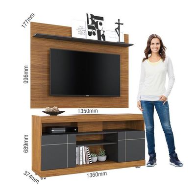 Rack com Painel Para TV Até 55 Pol 136x168cm Colibri Noce-preto
