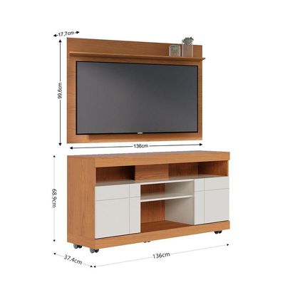 Rack com Painel Para TV Até 55 Pol 136x168cm Colibri Freijó Off White
