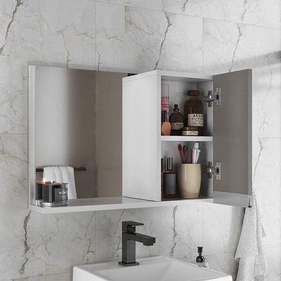 Conjunto Gabinete Banheiro Virtus 60cm - Gabinete + Cuba + Espelheira Branco Cinza