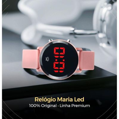 Relogio Digital Feminino Led Redondo Aço Inoxidavel Presente Casual Ajustavel Moda Silicone Original
