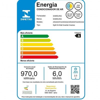 Ar Condicionado Split Hi Wall Samsung WindFree AI Inverter 24.000 BTUs Quente e Frio 220V R-32