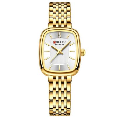 Relógio De Pulso Quartzo Feminino Design Elegante Strass Pulseira Em Aço Inoxidavel Branco Dourado