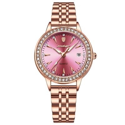 Relógio De Quartzo Elegante Para Mulheres Luxo Com Strass Pulseira De Aço Inoxidável Ouro Rosé Pk