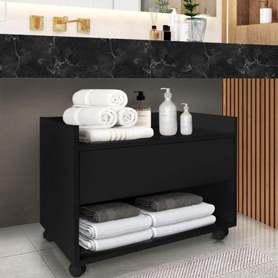 Balcão Móvel De Banheiro Mdf Organizador Gabinete Com Rodízios SSX Multicoisas Branco