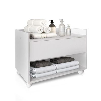 Balcão Móvel De Banheiro Mdf Organizador Gabinete Com Rodízios SSX Multicoisas Branco