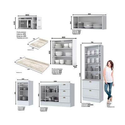Cozinha 9 Peças (4 Aéreos + 1 Paneleiro + 2 Balcões + 2 Complementos ) C5p27 Branco