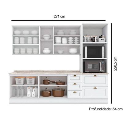 Cozinha 7 Peças (2 Armários + 1 Paneleiro + 2 Balcões + 2 Complementos) C5p49 Branco