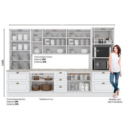 Cozinha 8 Peças (2 Armários + 2 Paneleiros + 2 Balcões + 2 Complementos) C5p50 Branco