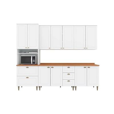 Cozinha Com Pés 7 Peças (2 Armários + 1 Paneleiro + 2 Balcões + 2 Complementos) C5p60 Branco