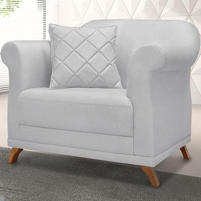 Poltrona Decorativa Retro Polo Com Almofada Linho Grigio Ezz Grigio