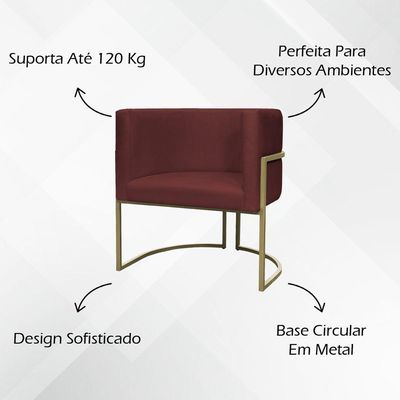 Poltrona Decorativa Recepção Luna Suede Base Ferro Champagne Bordô Suede