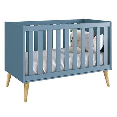 Dormitório Theo 3 Portas Azul Com Pés Madeira Natural Reller Móveis
