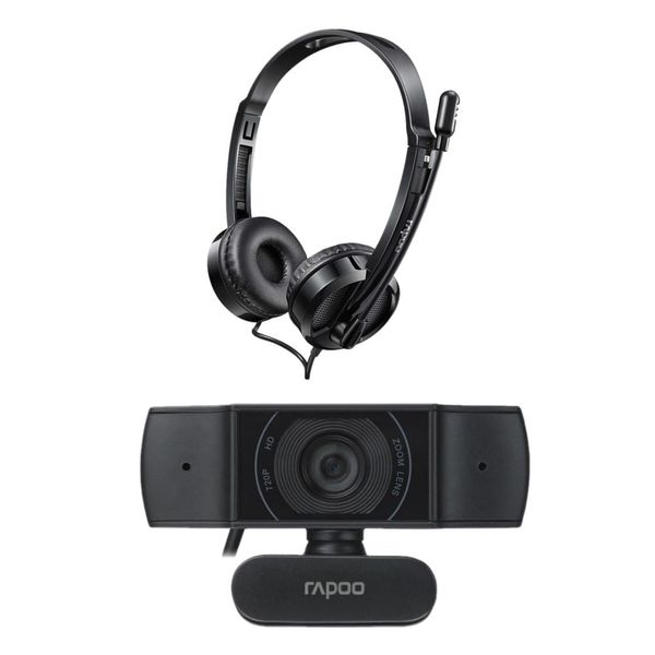 Combo Tech - Webcam Rapoo 720p Foco Automático e Headset Rapoo USB Microfone Sem Ruído Preto - RA0200K RA0200K