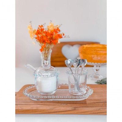 Combo Kit Açucareiro Porta Colher E Travessa Coração Lyor Transparente