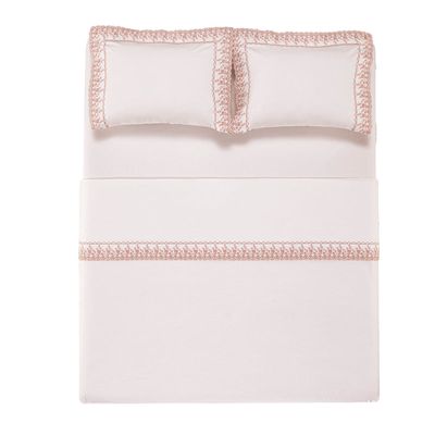 Jogo de Cama Queen 200 Fios Karsten Bordado Antônia Branco Rosa Queen