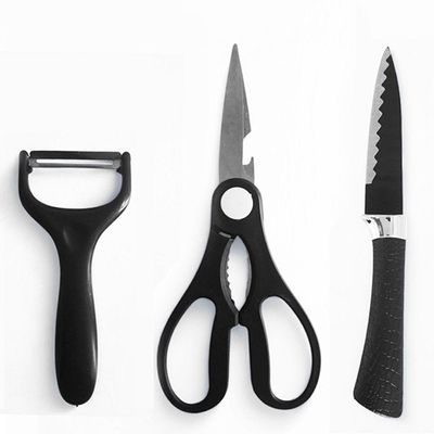 Kit Completo 6 Peças De Facas Com Cutelo Tesoura E Descascador Para Cozinha
