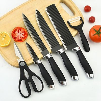 Kit Completo 6 Peças De Facas Com Cutelo Tesoura E Descascador Para Cozinha