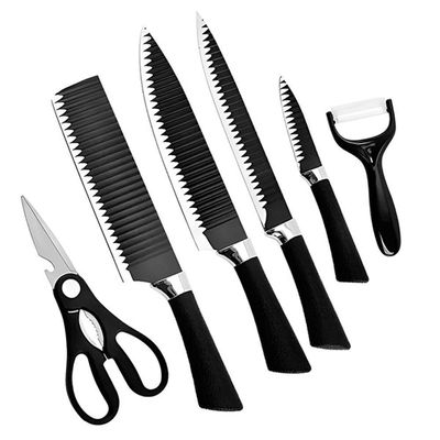 Kit Completo 6 Peças De Facas Com Cutelo Tesoura E Descascador Para Cozinha