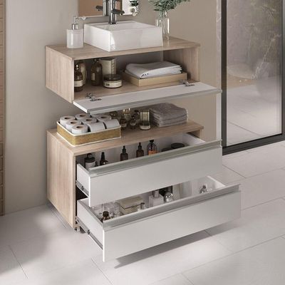 Conjunto De Gabinete Banheiro Creta 80cm (gabinete+cuba+espelheira) Madeirado Branco