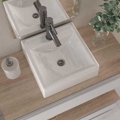 Conjunto De Gabinete Banheiro Creta 80cm (gabinete+cuba+espelheira) Madeirado Branco