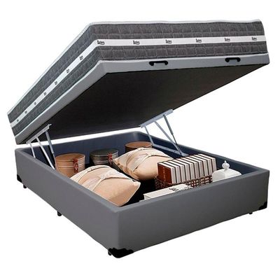 Cama Box Baú Casal Sintético + Colchão Anjos Black Graphite Molas Ensacadas 138x188x64cm Cinza