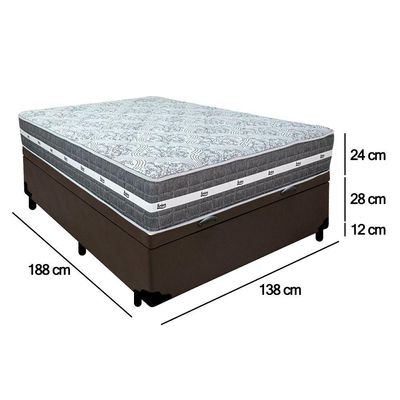 Cama Box Baú Casal Sintético + Colchão Anjos Black Graphite Molas Ensacadas 138x188x64cm Marrom