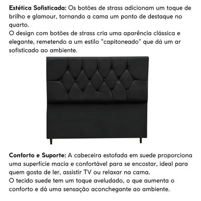 Cabeceira Estofada Cama Box Solteirão 100 Cm Suede Nina preto