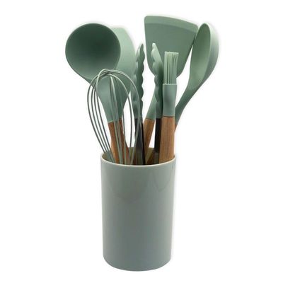 Conjunto De Utensílios De Cozinha Em Silicone 8 Peças, Verde Claro