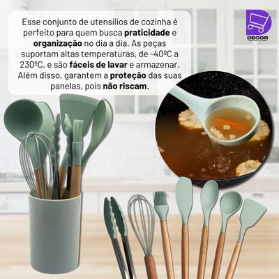 Conjunto De Utensílios De Cozinha Em Silicone 8 Peças, Verde Claro