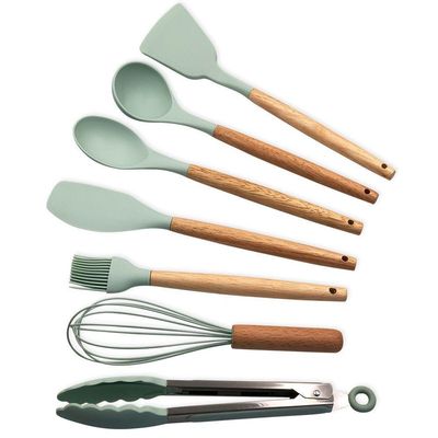 Conjunto De Utensílios De Cozinha Em Silicone 8 Peças, Verde Claro