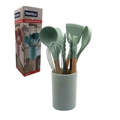 Conjunto De Utensílios De Cozinha Em Silicone 8 Peças, Verde Claro
