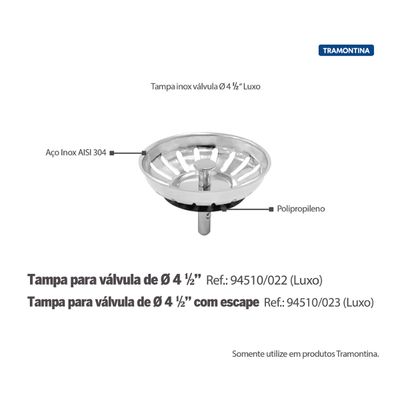 Tampa de Ralo de Pia Para Válvula Tramontina New Luxo 4 1/2 Inox