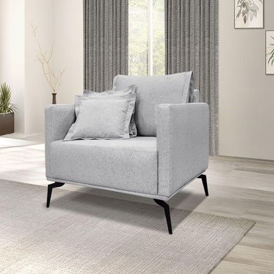 Poltrona Decorativa Livorno Linho Com Pés Em Aço SSX Multicoisas Grigio