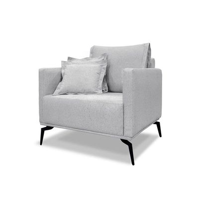 Poltrona Decorativa Livorno Linho Com Pés Em Aço SSX Multicoisas Grigio