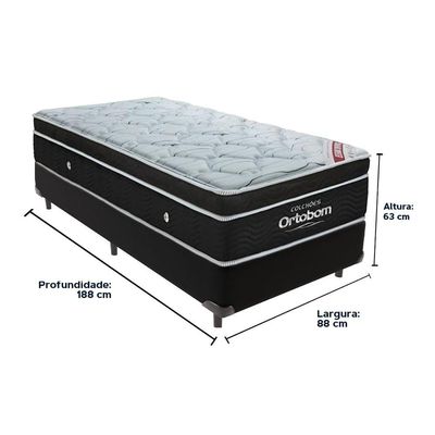 Cama Box Preto E Colchão Elegant Molas Ensacadas Solteiro Ortobom