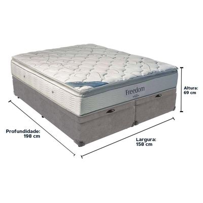 Cama Box Baú Cinza E Colchão Freedom Molas Ensacadas Queen Ortobom