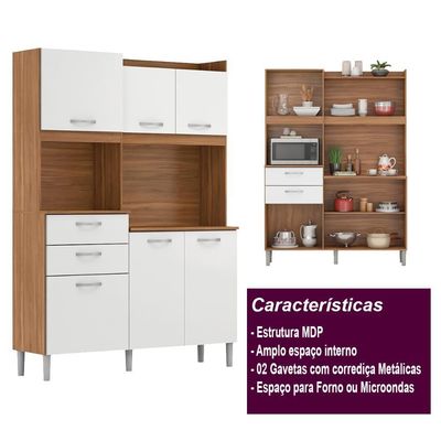 Armário Cozinha Compacta 6 Portas 2 Gavetas 1 Espaço Forno Harmonia Amendola Branco