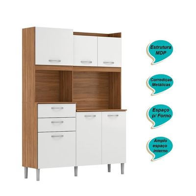 Armário Cozinha Compacta 6 Portas 2 Gavetas 1 Espaço Forno Harmonia Amendola Branco