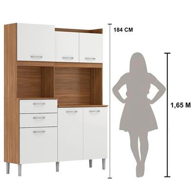 Armário Cozinha Compacta 6 Portas 2 Gavetas 1 Espaço Forno Harmonia Amendola Branco