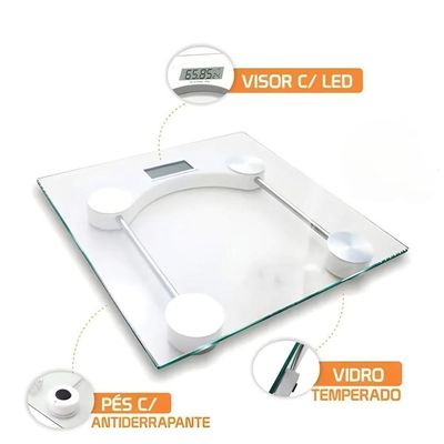 Balança Digital Corporal Quadrada Vidro Temperado 180kg