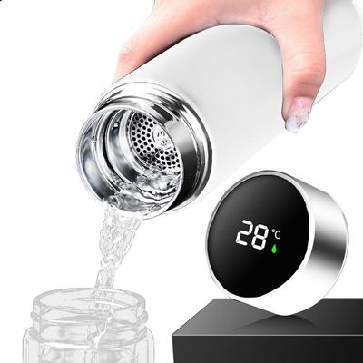 Garrafa Térmica Inteligente De Inox 500ml Tampa C/sensor De Temperatura Led água Café Chá Branco