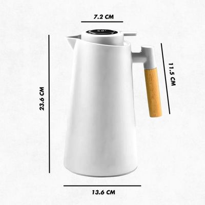 Garrafa Térmica Com Termômetro Cabo Madeira Com Display Digital 1l Branco
