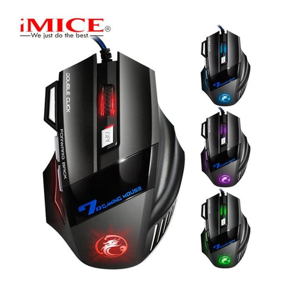 Mouse Gamer Ergonomico com Fio iMICE 7 Botões LED 5500 DPI USB Preto