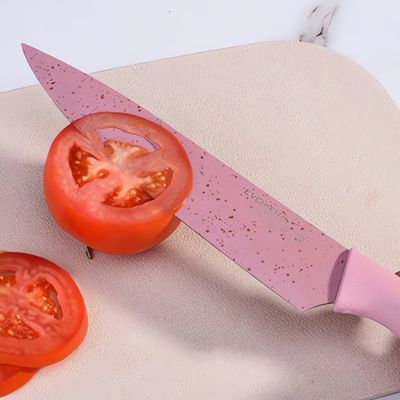 Set de Facas de Cozinha 6 Peças em Aço Inox com Cabos Coloridos, Tesoura e Descascador Inclusos