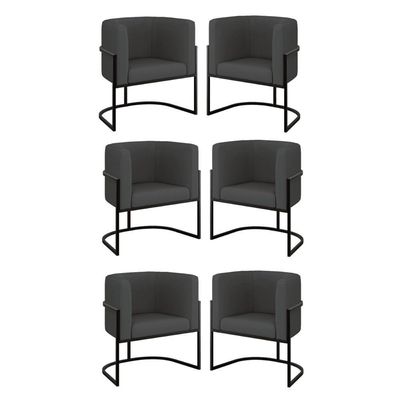 Kit 06 Poltronas Lua Sala Decorativa Base Ferro Black Corino Cinza